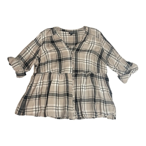 Babydoll Rayon Twill Button-Front Top Size 1X - Picture 2 of 4